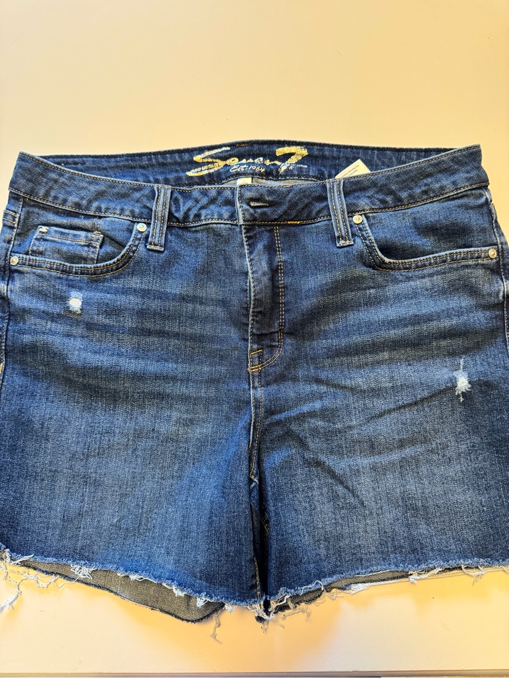 Seven7 Weekend Distressed Dark Wash Denim Cutoff Shorts
